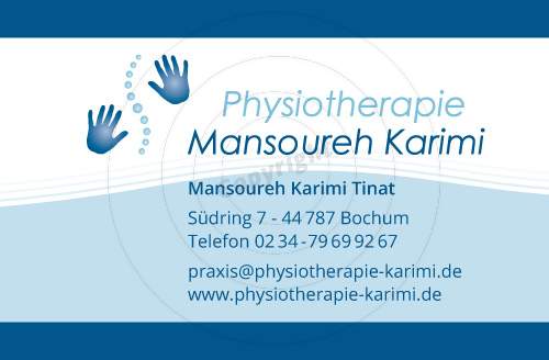 Visitenkarte gestalten Vorderseite Beispiel Physiotherapie Mansoureh K.