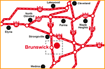 Werbeagentur in Essen erstellt eine Anfahrtsskizze Brunswick in Ohio (USA)  für MAGNA Powertrain