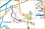 Individueller Lageplan mit Wegbeschreibung Günzburg (Übersichtskarte und Detailskizze) für MDK Bayern von Essener Werbeagentur designbetrieb