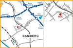 Individueller Lageplan mit Wegbeschreibung Bamberg (Übersichtskarte und Detailskizze) für MDK Bayern von Essener Werbeagentur designbetrieb