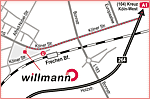 CI-getreue Anfahrtsskizze Frechen Kölner Straße für HSW Willmann GmbH von www.anfahrtsskizzen-erstellen.de