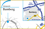 CI-getreue Anfahrtsskizze Bamberg Babenbergring für Löwenstein Medical GmbH & Co. KG durch die Essener Werbeagentur designbetrieb