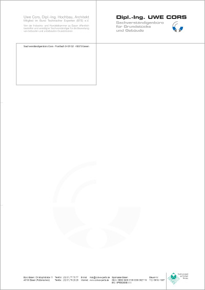 Briefpapier mit Wasserzeichen für Sachverständigenbüro Uwe Cors