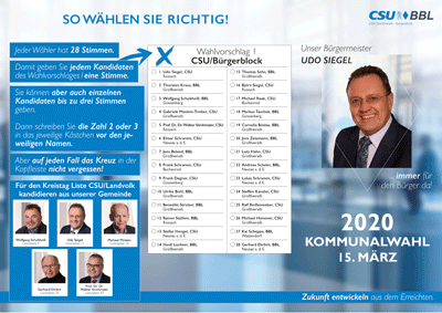 designbetrieb aus Essen unterstützt bei der Entwicklung eines Wahlkampf-Faltblattes für die Kommunalwahl der CSU BBL am 15.03.20  in Bayern