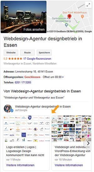 So sieht der Eintrag in Ihrer Google-Visitenkarte aus