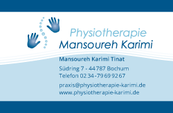 Visitenkarte Physiotherapie Mansoureh Karimi Tinat aus Bochum