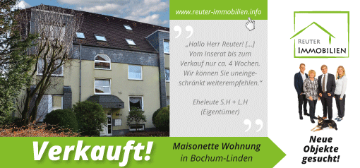 Reuter Immobilien setzt auf neue Werbe-Postwurfsendung über die zu verkaufende schöne Maisonetten-Wohnung mit Balkon in Bochum-Linden