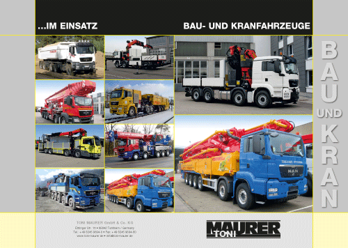 Produktbroschüre für Bau- und Kranfahrzeuge für die Toni Maurer GmbH & Co. KG