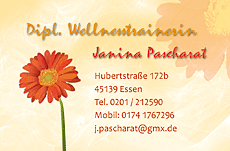 Werbeagentur designbetrieb aus Essen entwickelt Logo und Visitenkarte für Wellnesstrainerin Janina Pascharat