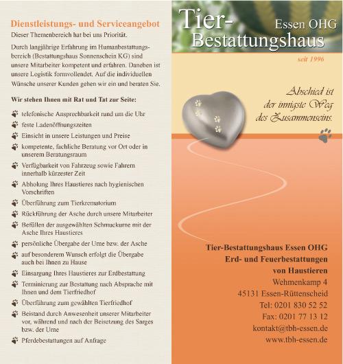Info-Faltblatt (4-Seiter) für das Tier-Bestattungshaus Essen OHG