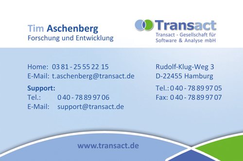 Visitenkarten für Transact - Gesellschaft für Software & Analyse mbH