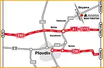 Anfahrtsskizze (217) Stryama / Bulgarien (Übersichtskarte und Detailkarte) MAGNA Powertrain