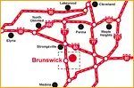 Anfahrtsskizze (218) Brunswick / Ohio / USA (Übersichtskarte und Detailkarte) MAGNA Powertrain