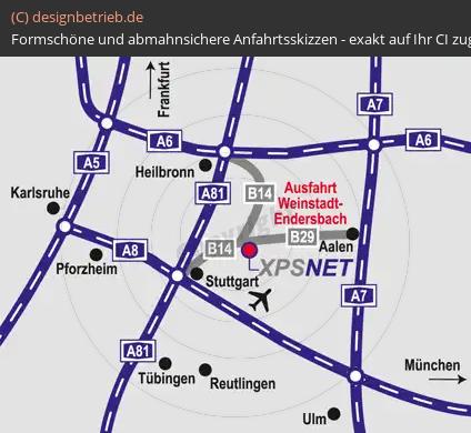 Anfahrtsskizze Weinstadt (Übersichtskarte Stuttgarter Raum) XPSNET