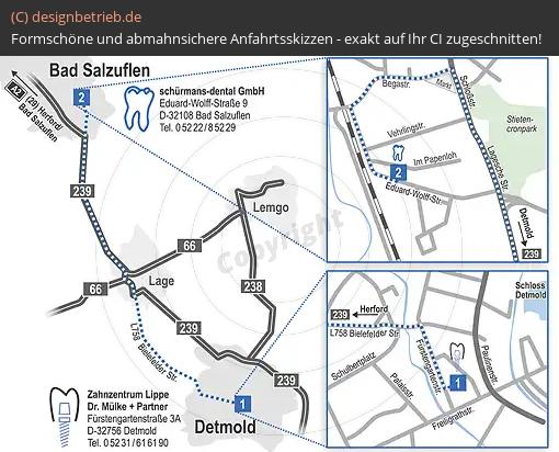 Anfahrtsskizze Detmold Bad und Salzuflen Übersichtskarte schürmans-dental gmbh