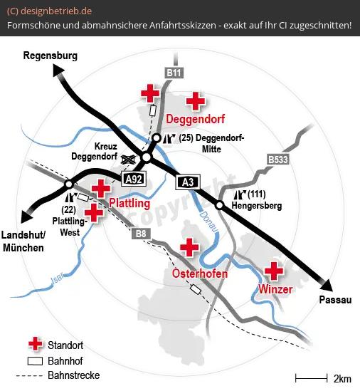 Anfahrtsskizze Deggendorf Osterhofen Plattling Winzer Körperschaft des Öffentlichen Rechts Bayerisches Rotes Kreuz
