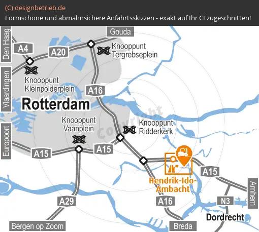 (434) Anfahrtsskizze Hendrik-Ido-Ambacht bei Rotterdam (Niederlande) Übersichtskarte