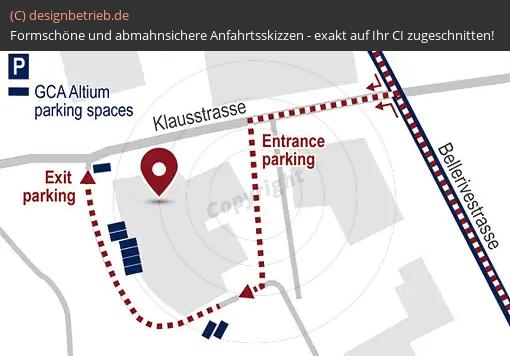 Anfahrtsskizze Zürich (Klausstrasse) Detailkarte (Parkplatz-Zoom) GCA Altium