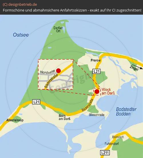 Anfahrtsskizze Wieck am Darß (Mecklenburg Vorpommern) Detailkarte Ferienhaus