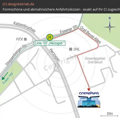 Anfahrtsskizze Essen Fußweg ÖPNV bis Ziel | Cornelsen Umwelttechnologie GmbH