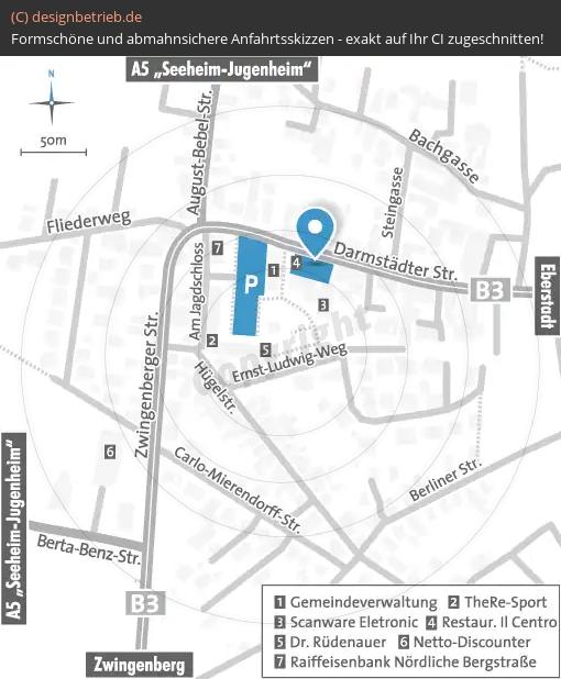 Anfahrtsskizze Bickenbach Darmstädter Straße Dreher & Blasberg Immobiliengesellschaft mbH