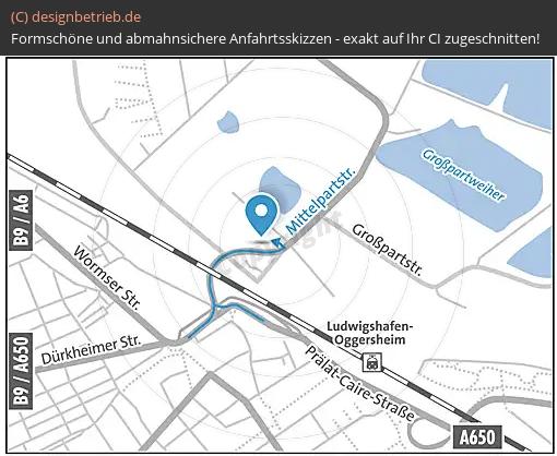 Anfahrtsskizze Ludwigshafen Werkstandort Ludwigshafen / Oggersheim | Hessisches Bausteinwerk Dr. Blasberg GmbH & Co. KG