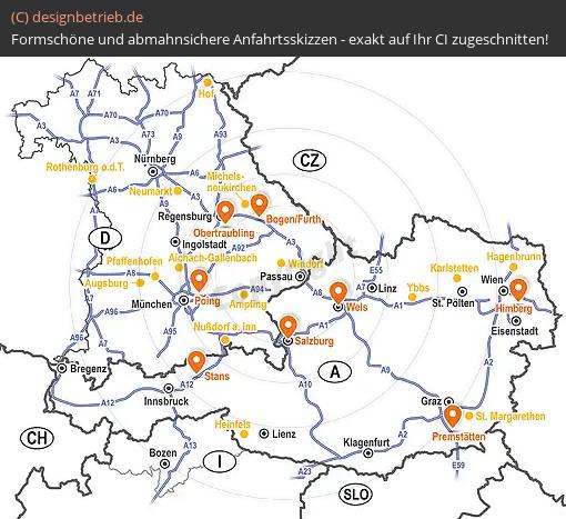 Anfahrtsskizze Bayern, Österreich, Südtirol Regionenkarte Tschann Nutzfahrzeuge GmbH