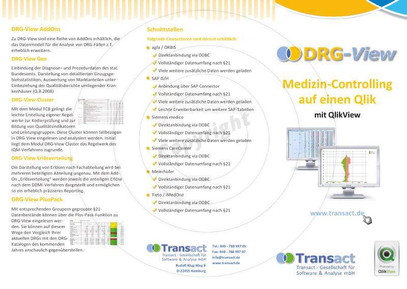 Faltblatt gestalten Außenseiten Beispiel Transact - Gesellschaft für Software & Analyse mbH