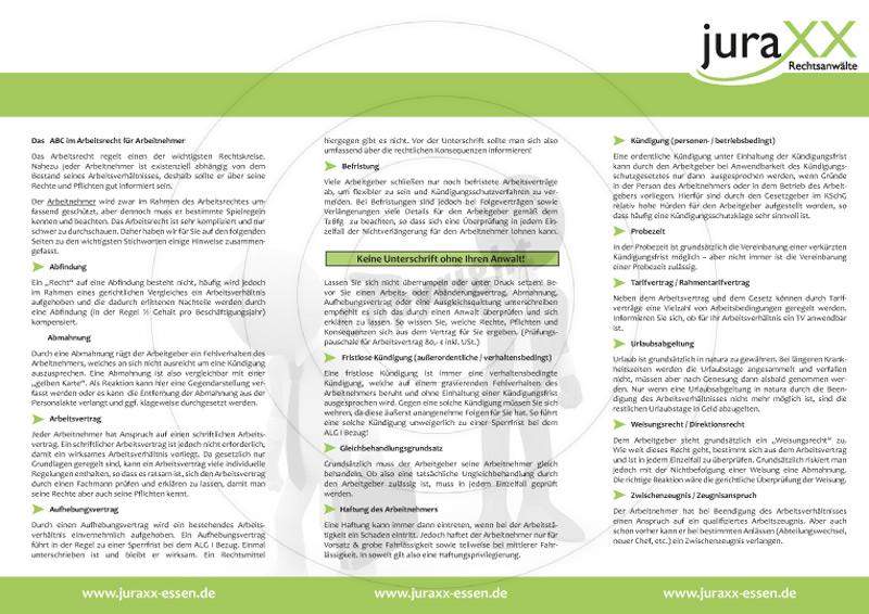Faltblatt gestalten Innenseiten Beispiel juraXX Essen