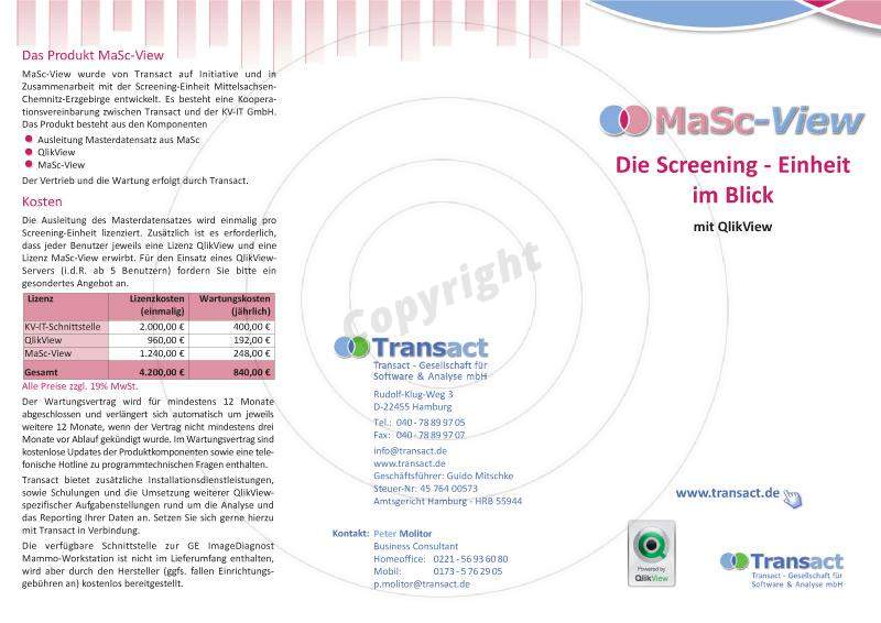 Faltblatt gestalten Außenseiten Beispiel Transact - Gesellschaft für Software & Analyse mbH