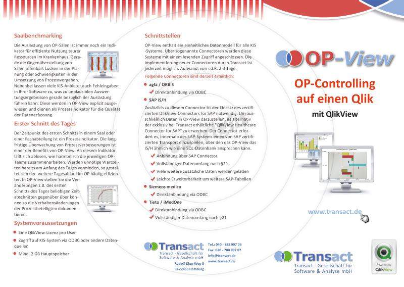 Faltblatt gestalten Außenseiten Beispiel Transact - Gesellschaft für Software & Analyse mbH