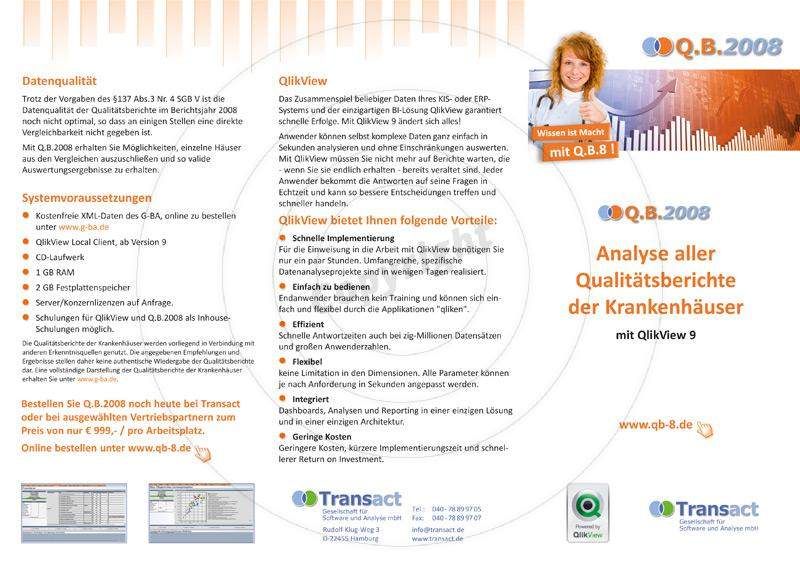 Faltblatt gestalten Außenseiten Beispiel Transact - Gesellschaft für Software & Analyse mbH