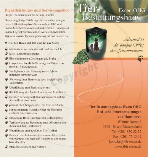 Faltblatt gestalten Außenseiten Beispiel Tier-Bestattungshaus Essen OHG