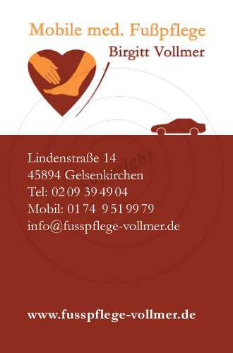 Visitenkarte gestalten Vorderseite Beispiel Mobile Fußpflege Birgitt V.