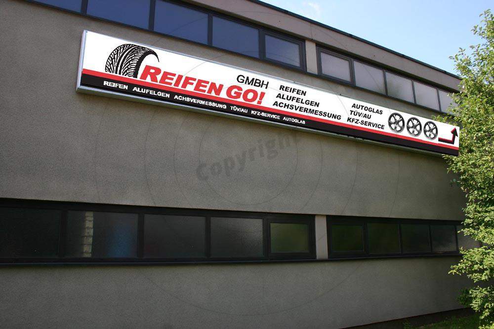 Schilder / Beschilderungen gestalten Beispiel Reifen GO!
