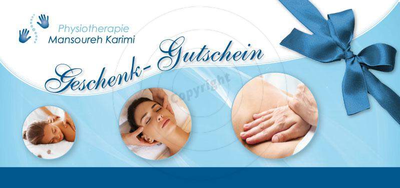 Werbeartikel und diverse Printmedien gestalten Beispiel Physiotherapie Mansoureh K.