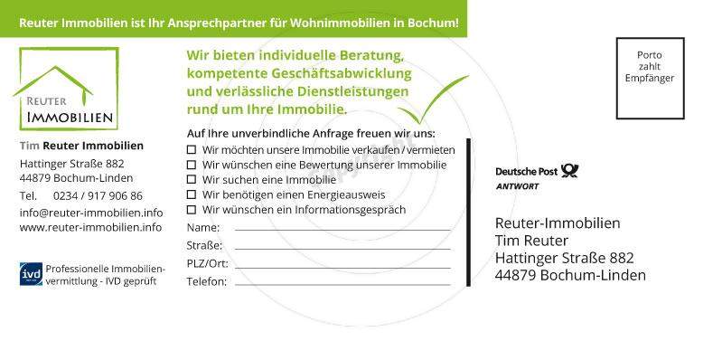 Werbe-Postkarte gestalten Beispiel Rückseite Tim R. - Immobilien