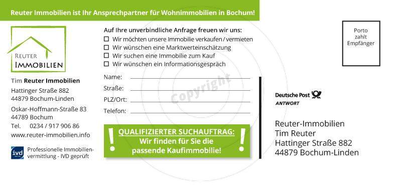 Werbe-Postkarte gestalten Beispiel Rückseite Tim R. - Immobilien