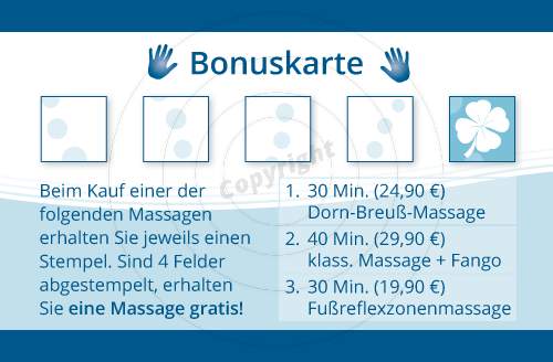 Visitenkarte gestalten Beispiel Rückseite Physiotherapie Mansoureh K.