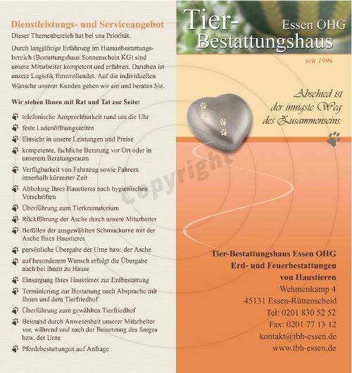 Faltblatt gestalten Außenseiten Beispiel Tier-Bestattungshaus Essen OHG