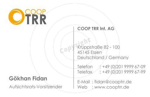 Visitenkarte gestalten Vorderseite Beispiel COOP TRR Int. AG