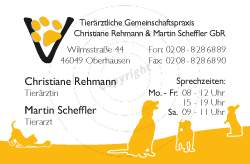 Visitenkarte gestalten Vorderseite Beispiel Tierärztliche Gemeinschaftspraxis Christiane Rehmann & Martin Scheffler GbR