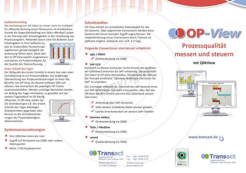 Faltblatt gestalten Außenseiten Beispiel Transact - Gesellschaft für Software & Analyse mbH
