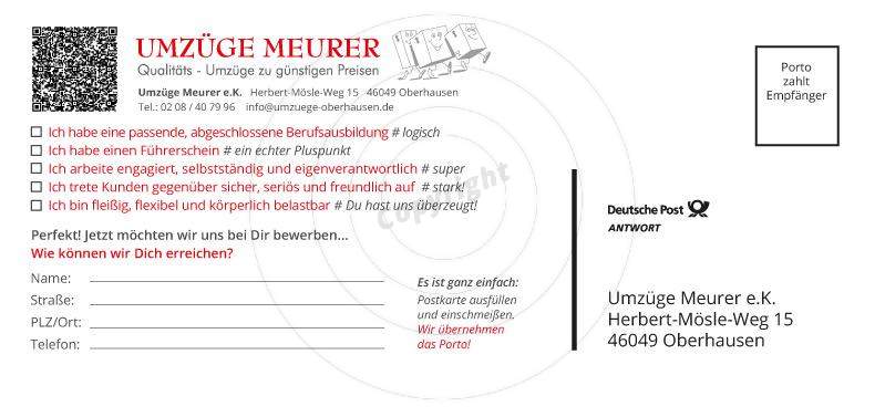 Werbe-Postkarte gestalten Beispiel Rückseite Umzüge Meurer e.K.