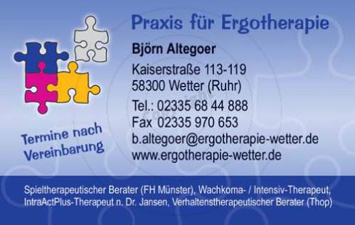 Visitenkarte gestalten Vorderseite Beispiel Ergotherapie Altegoer & Mahlich