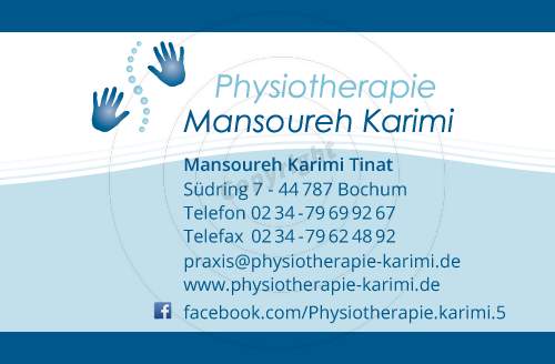 Visitenkarte gestalten Vorderseite Beispiel Physiotherapie Mansoureh K.