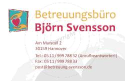 Visitenkarte gestalten Vorderseite Beispiel Betreuungsbüro B. Svensson