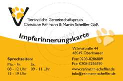Visitenkarte gestalten Vorderseite Beispiel Tierärztliche Gemeinschaftspraxis Christiane Rehmann & Martin Scheffler GbR