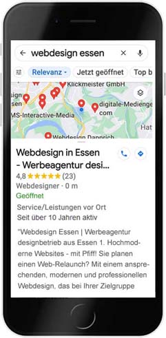 Google My Business Hilfe beim einrichten : Ansicht lokale Suche bei Google